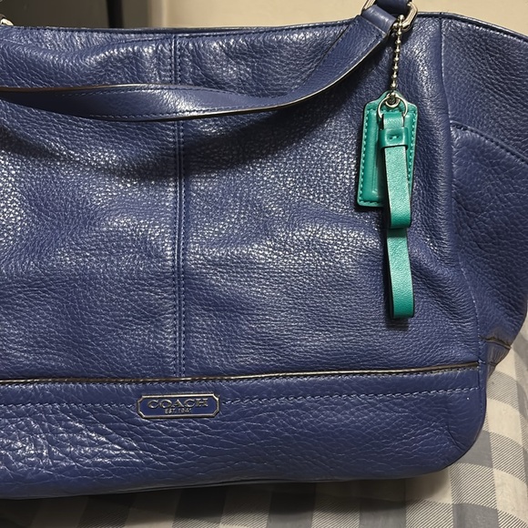 Coach Large Park Carrie Blue Pebbled Leather Bag Satchel Purse Tote Slate F23284 - Picture 4 of 11